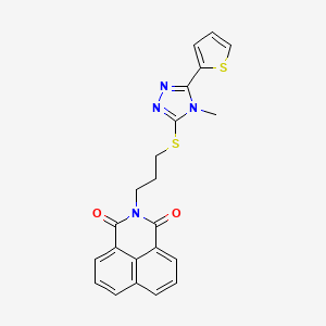 molecular formula C22H18N4O2S2 B2618575 2-[3-[(4-Methyl-5-thiophen-2-yl-1,2,4-triazol-3-yl)sulfanyl]propyl]benzo[de]isoquinoline-1,3-dione CAS No. 838381-98-9