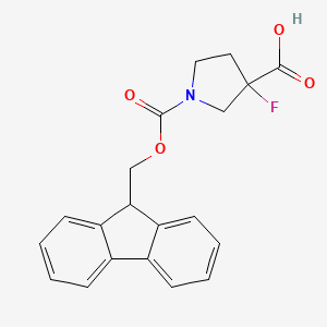 molecular formula C20H18FNO4 B2618581 1-{[(9H-fluoren-9-yl)methoxy]carbonyl}-3-fluoropyrrolidine-3-carboxylic acid CAS No. 1279669-61-2