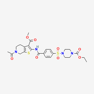 molecular formula C25H30N4O8S2 B2618599 methyl 6-acetyl-2-[[4-(4-ethoxycarbonylpiperazin-1-yl)sulfonylbenzoyl]amino]-5,7-dihydro-4H-thieno[2,3-c]pyridine-3-carboxylate CAS No. 449769-19-1