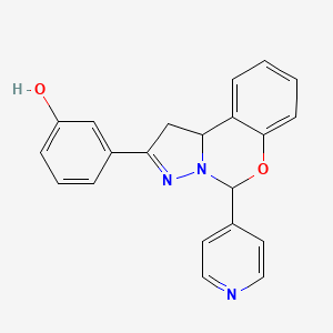 molecular formula C21H17N3O2 B2618617 3-(5-(pyridin-4-yl)-5,10b-dihydro-1H-benzo[e]pyrazolo[1,5-c][1,3]oxazin-2-yl)phenol CAS No. 899729-00-1