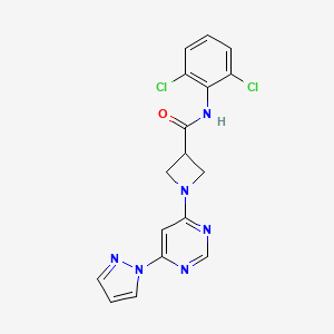 molecular formula C17H14Cl2N6O B2618630 1-(6-(1H-pyrazol-1-yl)pyrimidin-4-yl)-N-(2,6-dichlorophenyl)azetidine-3-carboxamide CAS No. 2034581-92-3