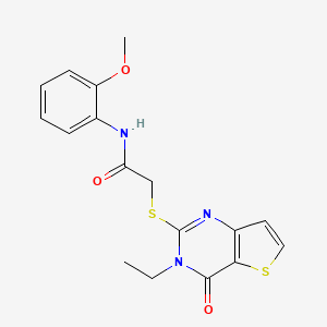 molecular formula C17H17N3O3S2 B2618638 2-[(3-ethyl-4-oxo-3,4-dihydrothieno[3,2-d]pyrimidin-2-yl)sulfanyl]-N-(2-methoxyphenyl)acetamide CAS No. 1252917-03-5