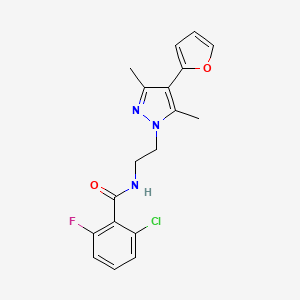 molecular formula C18H17ClFN3O2 B2618656 2-chloro-6-fluoro-N-(2-(4-(furan-2-yl)-3,5-dimethyl-1H-pyrazol-1-yl)ethyl)benzamide CAS No. 2034328-16-8