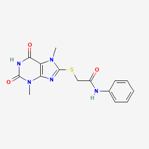 molecular formula C15H15N5O3S B2618666 2-((3,7-dimethyl-2,6-dioxo-2,3,6,7-tetrahydro-1H-purin-8-yl)thio)-N-phenylacetamide CAS No. 941937-83-3