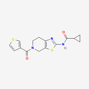 molecular formula C15H15N3O2S2 B2618674 N-(5-(thiophene-3-carbonyl)-4,5,6,7-tetrahydrothiazolo[5,4-c]pyridin-2-yl)cyclopropanecarboxamide CAS No. 1351615-15-0