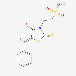 molecular formula C12H11NO4S3 B2618698 (Z)-2-(5-benzylidene-4-oxo-2-thioxothiazolidin-3-yl)ethanesulfonic acid CAS No. 853903-43-2