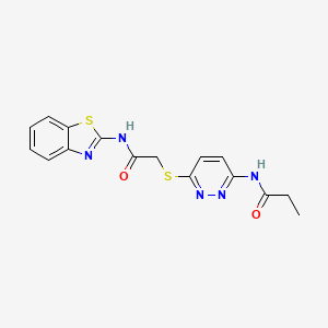molecular formula C16H15N5O2S2 B2618713 N-(6-((2-(benzo[d]thiazol-2-ylamino)-2-oxoethyl)thio)pyridazin-3-yl)propionamide CAS No. 1021135-77-2