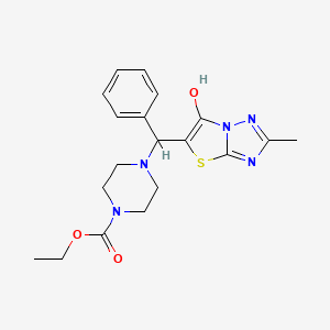 molecular formula C19H23N5O3S B2618735 Ethyl 4-((6-hydroxy-2-methylthiazolo[3,2-b][1,2,4]triazol-5-yl)(phenyl)methyl)piperazine-1-carboxylate CAS No. 851809-07-9