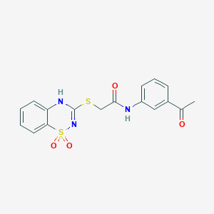 molecular formula C17H15N3O4S2 B2618743 N-(3-acetylphenyl)-2-[(1,1-dioxido-4H-1,2,4-benzothiadiazin-3-yl)thio]acetamide CAS No. 899724-63-1