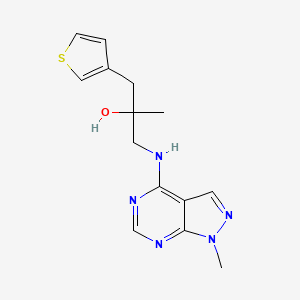 molecular formula C14H17N5OS B2618750 2-Methyl-1-[(1-methylpyrazolo[3,4-d]pyrimidin-4-yl)amino]-3-thiophen-3-ylpropan-2-ol CAS No. 2380182-58-9