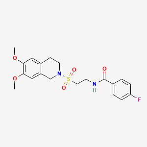 molecular formula C20H23FN2O5S B2618752 N-(2-((6,7-dimethoxy-3,4-dihydroisoquinolin-2(1H)-yl)sulfonyl)ethyl)-4-fluorobenzamide CAS No. 922120-48-7