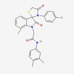molecular formula C27H24FN3O3S B2618770 N-(3,4-dimethylphenyl)-2-(3'-(4-fluorophenyl)-7-methyl-2,4'-dioxospiro[indoline-3,2'-thiazolidin]-1-yl)acetamide CAS No. 899743-57-8