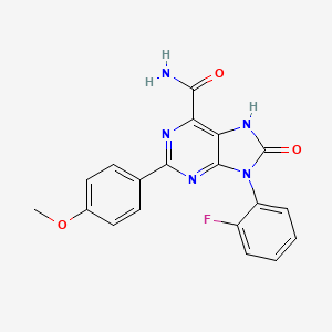 molecular formula C19H14FN5O3 B2618773 9-(2-fluorophenyl)-2-(4-methoxyphenyl)-8-oxo-8,9-dihydro-7H-purine-6-carboxamide CAS No. 898441-94-6