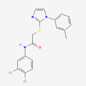 molecular formula C18H15Cl2N3OS B2618780 N-(3,4-dichlorophenyl)-2-((1-(m-tolyl)-1H-imidazol-2-yl)thio)acetamide CAS No. 851131-35-6
