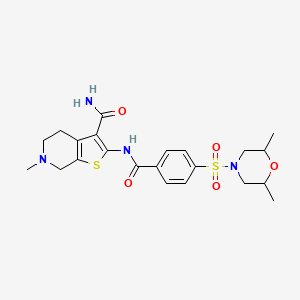 molecular formula C22H28N4O5S2 B2618805 2-(4-((2,6-Dimethylmorpholino)sulfonyl)benzamido)-6-methyl-4,5,6,7-tetrahydrothieno[2,3-c]pyridine-3-carboxamide CAS No. 449767-20-8
