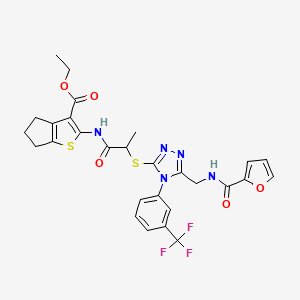 ethyl 2-[2-[[5-[(furan-2-carbonylamino)methyl]-4-[3-(trifluoromethyl)phenyl]-1,2,4-triazol-3-yl]sulfanyl]propanoylamino]-5,6-dihydro-4H-cyclopenta[b]thiophene-3-carboxylate