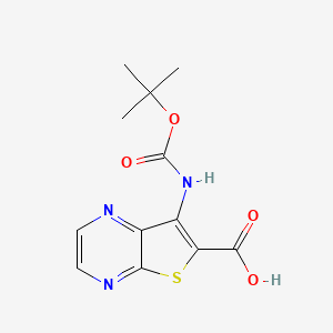 molecular formula C12H13N3O4S B2618813 7-[(2-Methylpropan-2-yl)oxycarbonylamino]thieno[2,3-b]pyrazine-6-carboxylic acid CAS No. 2248326-06-7