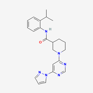molecular formula C22H26N6O B2618814 1-(6-(1H-pyrazol-1-yl)pyrimidin-4-yl)-N-(2-isopropylphenyl)piperidine-3-carboxamide CAS No. 1351602-86-2