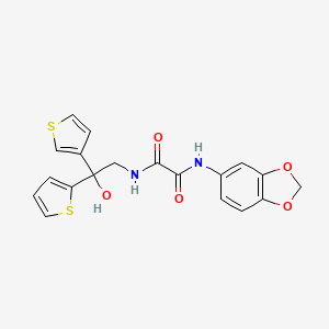 molecular formula C19H16N2O5S2 B2618832 N1-(benzo[d][1,3]dioxol-5-yl)-N2-(2-hydroxy-2-(thiophen-2-yl)-2-(thiophen-3-yl)ethyl)oxalamide CAS No. 2034238-12-3