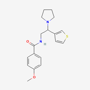 molecular formula C18H22N2O2S B2618841 4-methoxy-N-(2-(pyrrolidin-1-yl)-2-(thiophen-3-yl)ethyl)benzamide CAS No. 946271-84-7