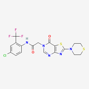 molecular formula C18H15ClF3N5O2S2 B2618842 N-(4-chloro-2-(trifluoromethyl)phenyl)-2-(7-oxo-2-thiomorpholinothiazolo[4,5-d]pyrimidin-6(7H)-yl)acetamide CAS No. 1223898-53-0