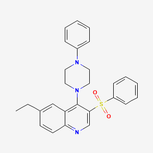 molecular formula C27H27N3O2S B2618845 6-Ethyl-4-(4-phenylpiperazin-1-yl)-3-(phenylsulfonyl)quinoline CAS No. 895646-55-6