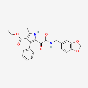 ethyl 5-(2-((benzo[d][1,3]dioxol-5-ylmethyl)amino)-2-oxoacetyl)-2-methyl-4-phenyl-1H-pyrrole-3-carboxylate
