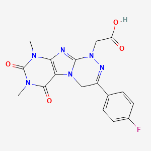 molecular formula C17H15FN6O4 B2618866 2-(3-(4-fluorophenyl)-7,9-dimethyl-6,8-dioxo-6,7,8,9-tetrahydro-[1,2,4]triazino[3,4-f]purin-1(4H)-yl)acetic acid CAS No. 923376-79-8