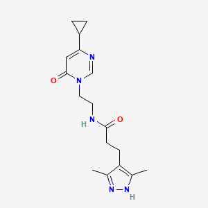 N-(2-(4-cyclopropyl-6-oxopyrimidin-1(6H)-yl)ethyl)-3-(3,5-dimethyl-1H-pyrazol-4-yl)propanamide