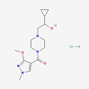 molecular formula C15H25ClN4O3 B2618908 (4-(2-cyclopropyl-2-hydroxyethyl)piperazin-1-yl)(3-methoxy-1-methyl-1H-pyrazol-4-yl)methanone hydrochloride CAS No. 1396748-65-4