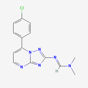 molecular formula C14H13ClN6 B2618914 N'-[7-(4-chlorophenyl)-[1,2,4]triazolo[1,5-a]pyrimidin-2-yl]-N,N-dimethylmethanimidamide CAS No. 303145-75-7