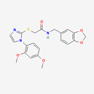 molecular formula C21H21N3O5S B2618929 N-(benzo[d][1,3]dioxol-5-ylmethyl)-2-((1-(2,4-dimethoxyphenyl)-1H-imidazol-2-yl)thio)acetamide CAS No. 893386-90-8