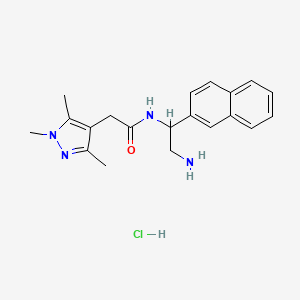 N-(2-Amino-1-naphthalen-2-ylethyl)-2-(1,3,5-trimethylpyrazol-4-yl)acetamide;hydrochloride