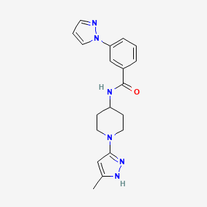 molecular formula C19H22N6O B2618992 N-(1-(5-methyl-1H-pyrazol-3-yl)piperidin-4-yl)-3-(1H-pyrazol-1-yl)benzamide CAS No. 1902895-77-5