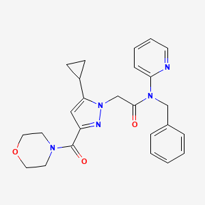 molecular formula C25H27N5O3 B2618996 N-benzyl-2-(5-cyclopropyl-3-(morpholine-4-carbonyl)-1H-pyrazol-1-yl)-N-(pyridin-2-yl)acetamide CAS No. 1171169-74-6