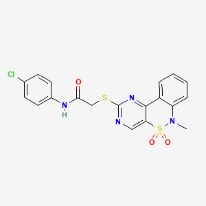 molecular formula C19H15ClN4O3S2 B2619001 N-(4-chlorophenyl)-2-[(6-methyl-5,5-dioxido-6H-pyrimido[5,4-c][2,1]benzothiazin-2-yl)thio]acetamide CAS No. 895102-18-8