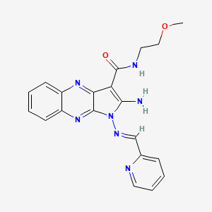 molecular formula C20H19N7O2 B2619021 (E)-2-amino-N-(2-methoxyethyl)-1-((pyridin-2-ylmethylene)amino)-1H-pyrrolo[2,3-b]quinoxaline-3-carboxamide CAS No. 840455-25-6