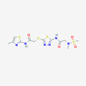 molecular formula C12H16N6O4S4 B2619029 N-[5-({[(4-methyl-1,3-thiazol-2-yl)carbamoyl]methyl}sulfanyl)-1,3,4-thiadiazol-2-yl]-2-(N-methylmethanesulfonamido)acetamide CAS No. 1226431-14-6