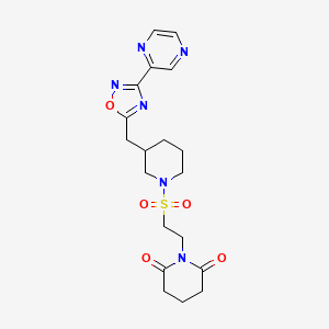 molecular formula C19H24N6O5S B2619030 1-(2-((3-((3-(Pyrazin-2-yl)-1,2,4-oxadiazol-5-yl)methyl)piperidin-1-yl)sulfonyl)ethyl)piperidine-2,6-dione CAS No. 1706229-69-7