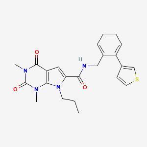 molecular formula C23H24N4O3S B2619052 1,3-dimethyl-2,4-dioxo-7-propyl-N-(2-(thiophen-3-yl)benzyl)-2,3,4,7-tetrahydro-1H-pyrrolo[2,3-d]pyrimidine-6-carboxamide CAS No. 1797871-46-5