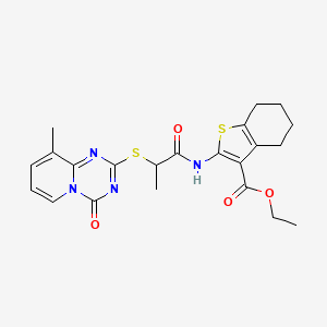 molecular formula C22H24N4O4S2 B2619072 ethyl 2-(2-((9-methyl-4-oxo-4H-pyrido[1,2-a][1,3,5]triazin-2-yl)thio)propanamido)-4,5,6,7-tetrahydrobenzo[b]thiophene-3-carboxylate CAS No. 896342-79-3