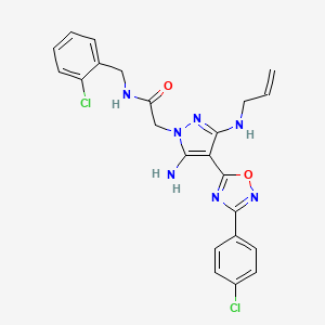 molecular formula C23H21Cl2N7O2 B2619075 2-(3-(allylamino)-5-amino-4-(3-(4-chlorophenyl)-1,2,4-oxadiazol-5-yl)-1H-pyrazol-1-yl)-N-(2-chlorobenzyl)acetamide CAS No. 1172324-85-4