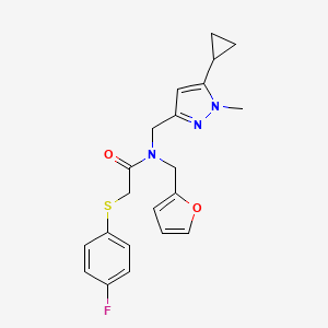 N-((5-cyclopropyl-1-methyl-1H-pyrazol-3-yl)methyl)-2-((4-fluorophenyl)thio)-N-(furan-2-ylmethyl)acetamide