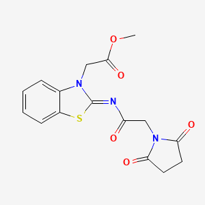 molecular formula C16H15N3O5S B2619090 (Z)-methyl 2-(2-((2-(2,5-dioxopyrrolidin-1-yl)acetyl)imino)benzo[d]thiazol-3(2H)-yl)acetate CAS No. 941977-14-6