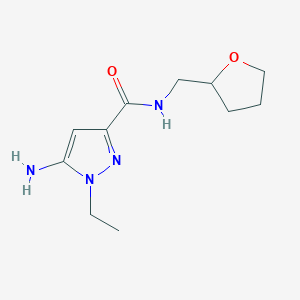 molecular formula C11H18N4O2 B2619100 5-amino-1-ethyl-N-(tetrahydrofuran-2-ylmethyl)-1H-pyrazole-3-carboxamide CAS No. 1856070-52-4