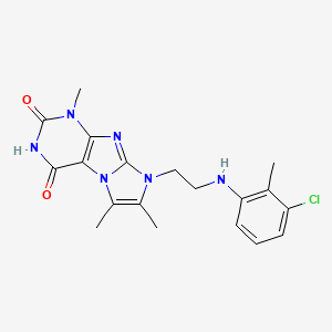 molecular formula C19H21ClN6O2 B2619103 8-(2-((3-chloro-2-methylphenyl)amino)ethyl)-1,6,7-trimethyl-1H-imidazo[2,1-f]purine-2,4(3H,8H)-dione CAS No. 923128-87-4