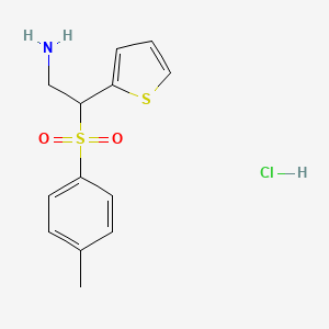 molecular formula C13H16ClNO2S2 B2619122 2-(Thiophen-2-yl)-2-tosylethanamine hydrochloride CAS No. 1177302-59-8