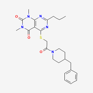 molecular formula C25H31N5O3S B2619139 5-[2-(4-Benzylpiperidin-1-yl)-2-oxoethyl]sulfanyl-1,3-dimethyl-7-propylpyrimido[4,5-d]pyrimidine-2,4-dione CAS No. 863002-44-2