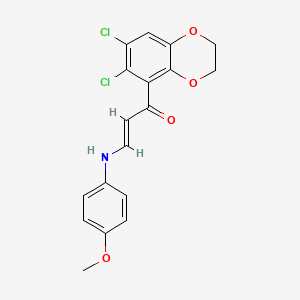 molecular formula C18H15Cl2NO4 B2619140 (E)-1-(6,7-dichloro-2,3-dihydro-1,4-benzodioxin-5-yl)-3-(4-methoxyanilino)prop-2-en-1-one CAS No. 860789-54-4