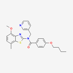 4-butoxy-N-(4-methoxy-7-methylbenzo[d]thiazol-2-yl)-N-(pyridin-3-ylmethyl)benzamide